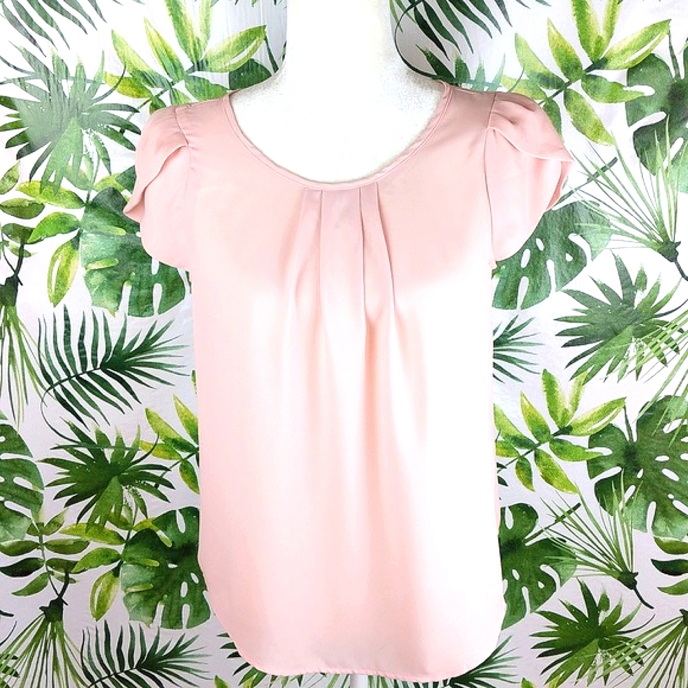 Via Jay Light Pink Tulip Sleeved Sheer Blouse (Size: Small)